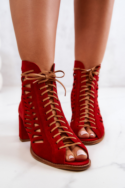 Maciejka Suede Openwork Boots Red 04040-08