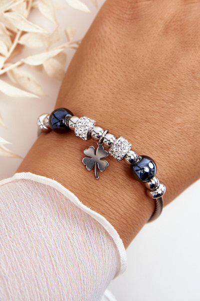 Steel Bracelet With Charms Clover Clover Silver-Black