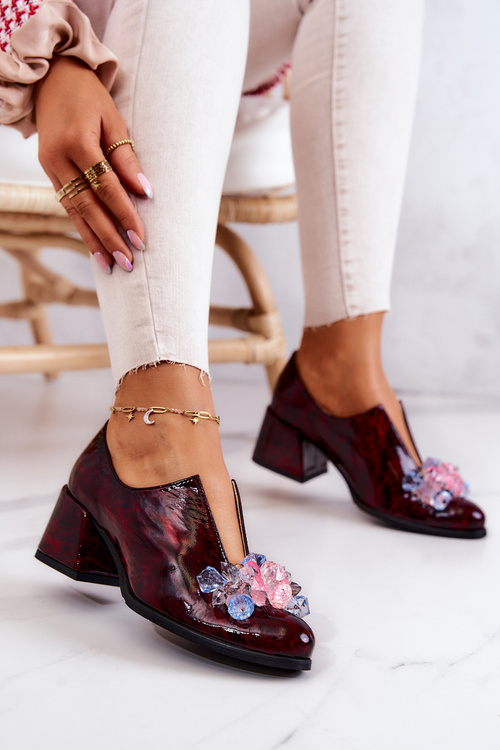 Leather Mosaic Shoes With Decoration Burgundy Delaver