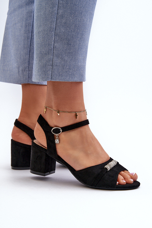 Women's sandals in eco suede on a high heel with black decorations Narhi