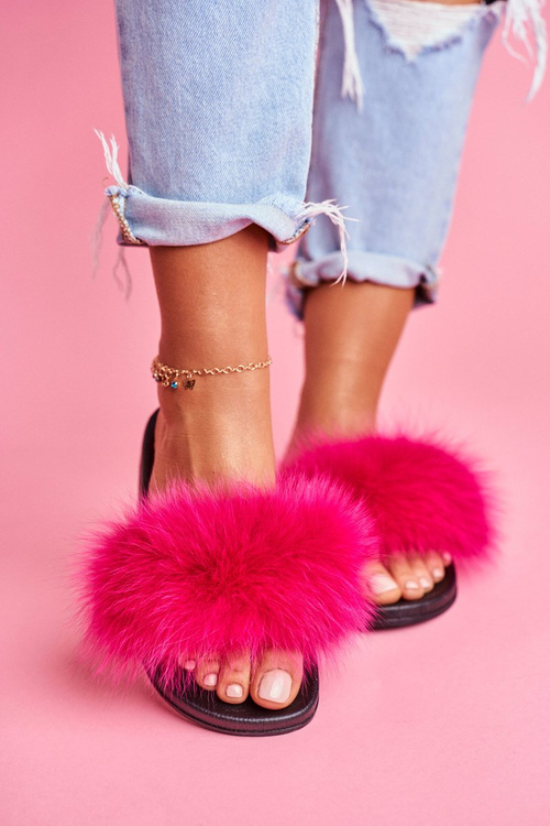 Women's Flip Flops with Natural Fur Fuchsia Naturis