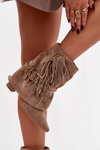 Women's ankle boots with heel with fringes and gold buckles beige Evelisse