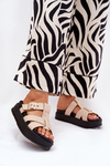 Womens Platform Sandals With Straps And Buckle Beige Elimessa