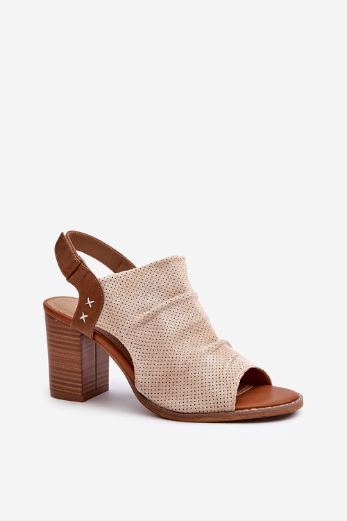 Women's High-Heeled Sandals with Cut-Out Design in Beige Rosca