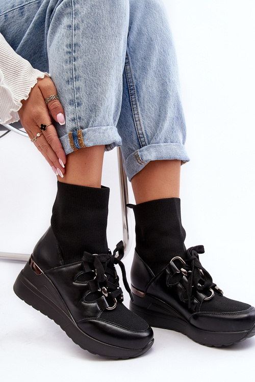 Women's Wedge Boots with Sock Black Helladina