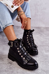 leather boots with a decorative belt Black Sabine