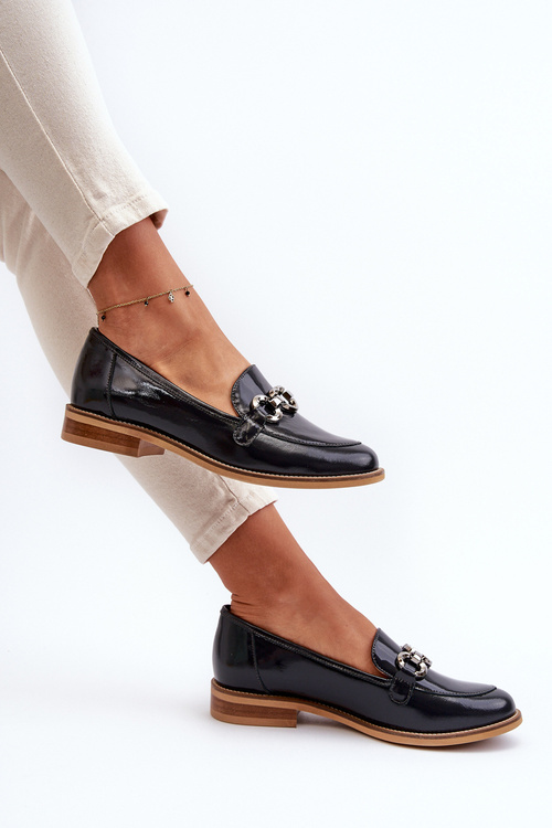 Mokasyny Lakierowane Skórzane Damskie Granatowe Laura Messi 2760