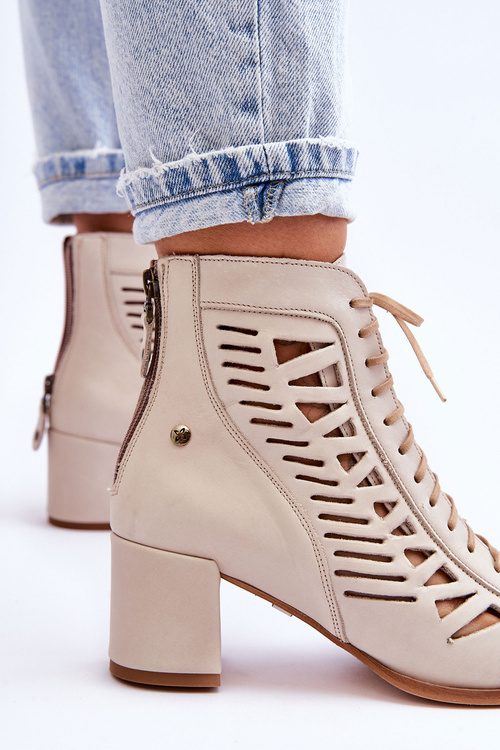 Leather Openwork Boots Maciejka 05508-22 Light beige