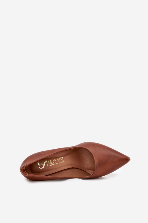 Czółenka Skórzane Ciemnobrązowe Lewski 3117