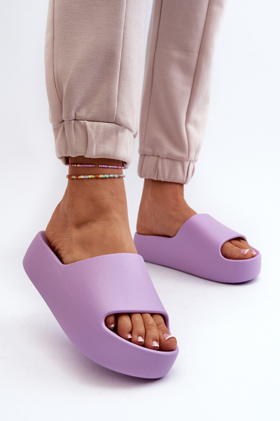 Klapki Gładkie Damskie Klasyczne Na Masywnej Podeszwie Fioletowe Oreithano