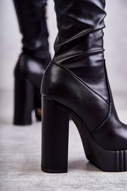 Leather High Boots On Platform Black Katrina