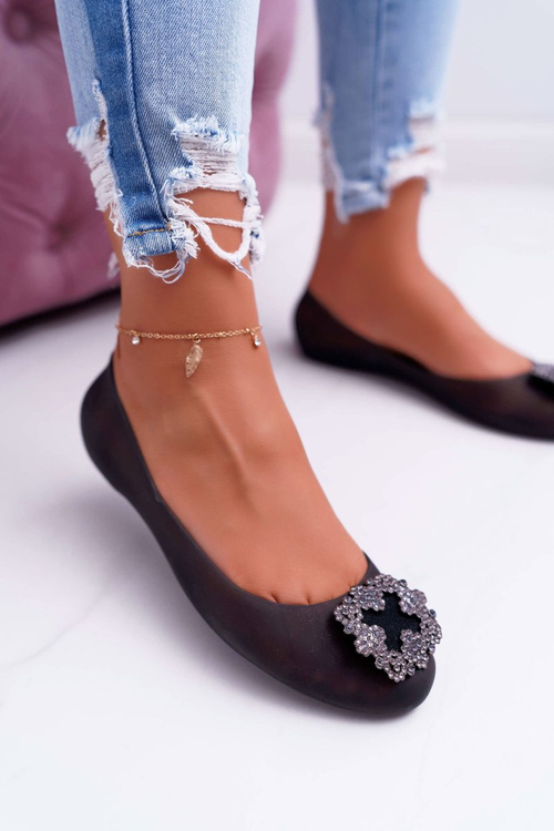 Lu Boo | Black Rubber Ballerina Ballerina Meliski Flowers Palita Zirconias