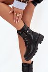 Women's Workery Boots With Lining With Decorative Strap Black Ulivine