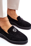 Women's Suede Low Wedge Loafers Black Synthia
