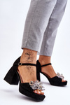 Fashionable Sandals With Crystals On Chunky Heels Black Garrett
