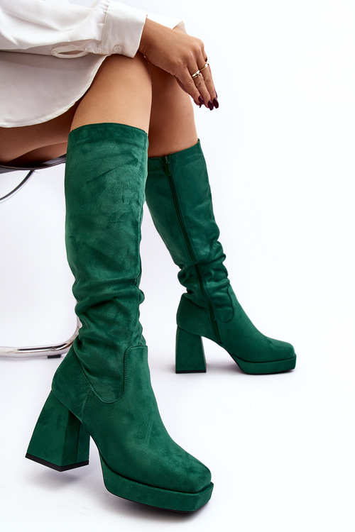 Women's insulated boots with chunky heel in green Layala
