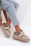 Suede Insulated Women's Sneakers On Chunky Platform Vinceza 66841 Leopard Beige