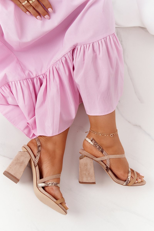 Suede Heeled Sandals S.Barski LJ432-1 Beige