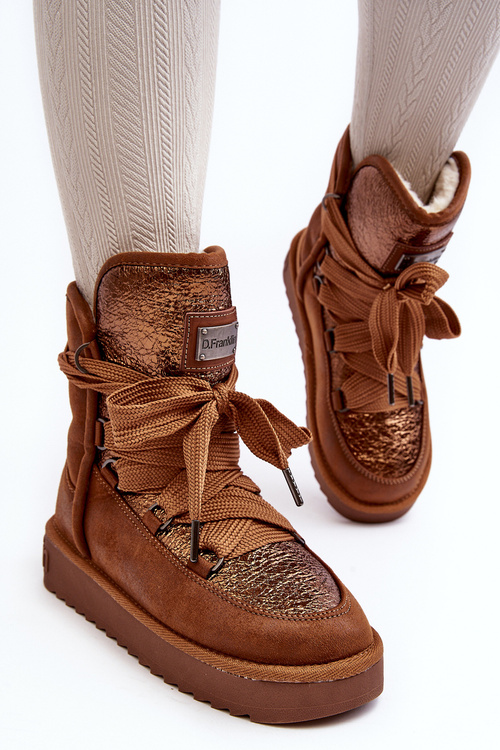 Śniegowce Damskie Wiązane Brązowe D.Franklin DFSH370006