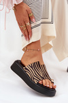 Ladies Sandals On Platform And Low Wedge With Decorative Detail Zebra Black-Beige Saqesse