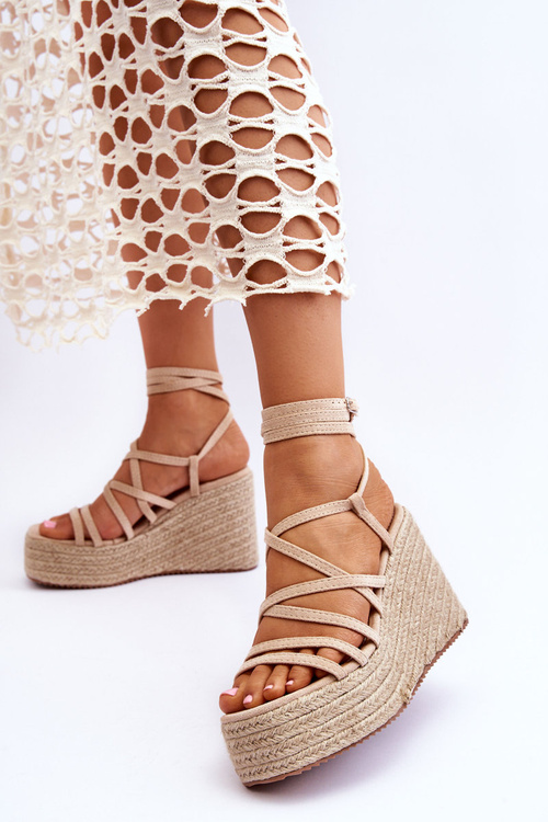 Leather Wedge Sandals Beige Margaritt