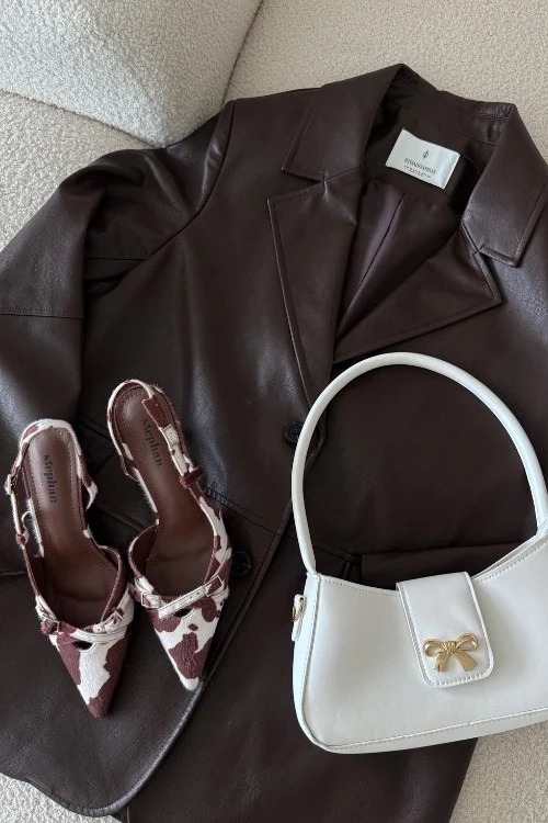 Pumps With Open Heel And Straps Patches White-Brown Ravira