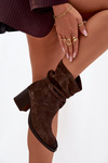 Leather Suede Ankle Boots with Gathering on Heel Zazoo 1127 Chocolate