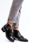 Women's Low Heel Lace-Up Glossy Boots with Faux Fur Lining Black Loos