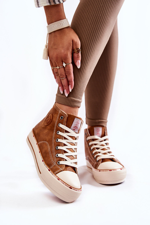 Trampki Damskie Wysokie Ocieplane Cross Jeans Camel KK2R4043C