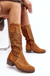 Women's Suede Cutout Boots with Low Heel in Camel Ndulu