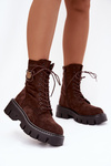 Women's workery boots with decorative element insulated chocolate Ilyane