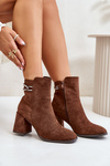 Warm Women's Ankle Boots on Heel Eco Suede Dark Green Saivia