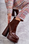 Women's Leather Boots On A Massive Heel Brown Jones