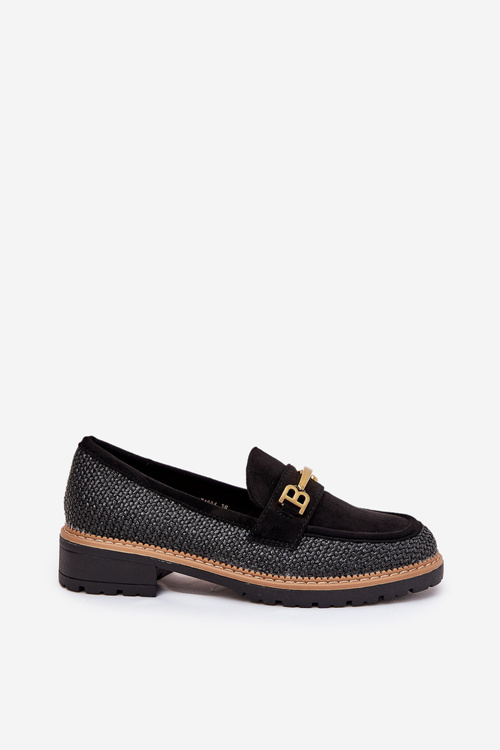 Women's Moccasins With Weave And Gold Detail Black Seffolia