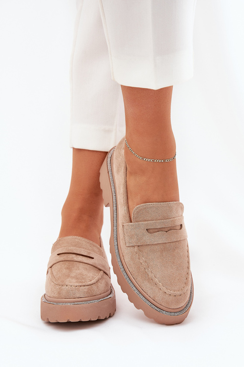 Women's eco suede moccasins with zirconia khaki Wilamla