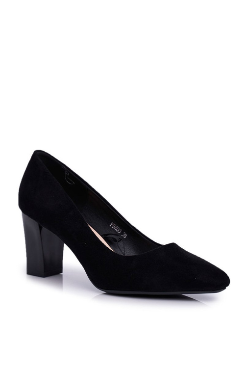 Zamszowe Czółenka Na Słupku Sergio Leone PB403 Czarne