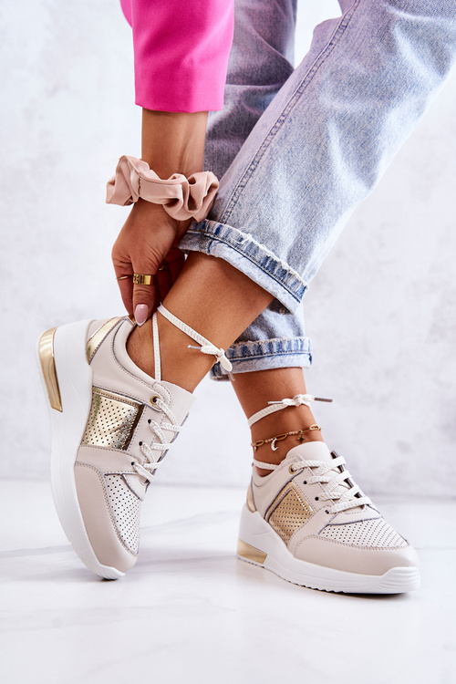 Women's Leather Sport Shoes On a Wedge Beige and White Larson
