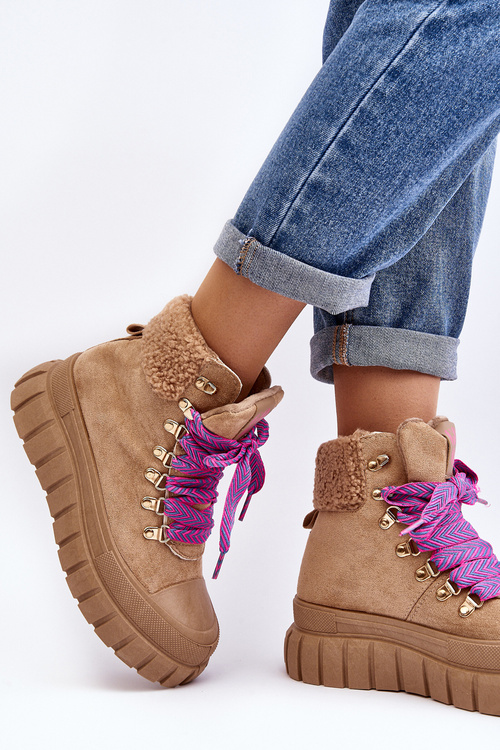 Trapery Botki Damskie Gruba Podeszwa Brązowe Ralotta EV-372