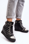Botki Damskie Na Koturnie z Dżetami Czarne Lu Boo XW37349