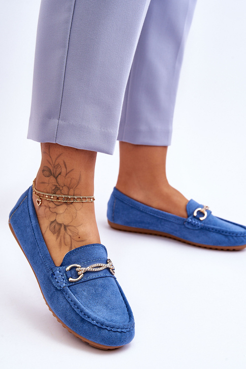 Mokasyny Klasyczne Zamsz Ozdoba Niebieskie Amera