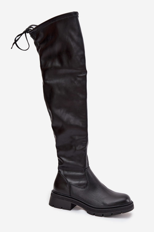 Women's Knee High Boots with Laces Black Rylissa