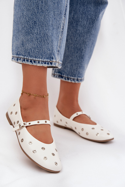 Women's Ballerinas With Silver Elements White Marivon