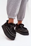 Women's Snow Boots on Platform with Fur and Fringes Black Ferayne