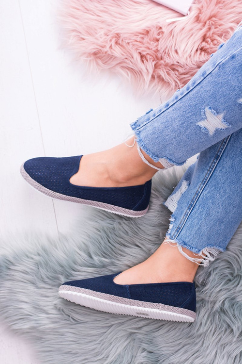 Women's Openwork Navy Blue Ballerinas Eparo