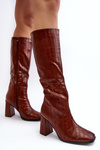 Women's Boots with Stiletto Heel and Decorative Embossing Brown Vabaria