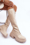 Lace-up Platform Boots with Glossy Finish Beige Ringo