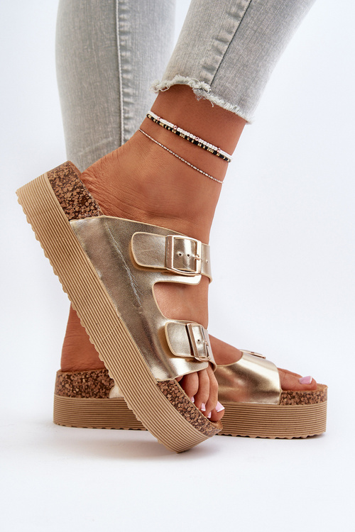 Women's Platform Sandals with Gold Buckles Lolpey