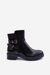 Women's Leather Boots With Straps Black Minks
