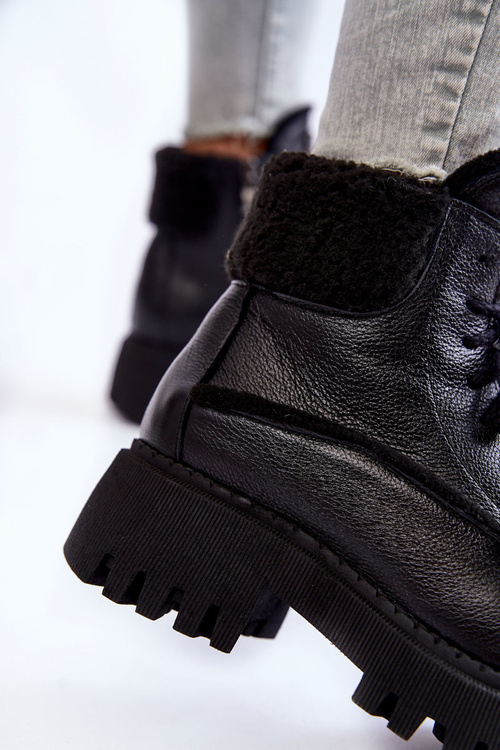 Trapery Botki Damskie Skóra Czarne Lemar Vergo