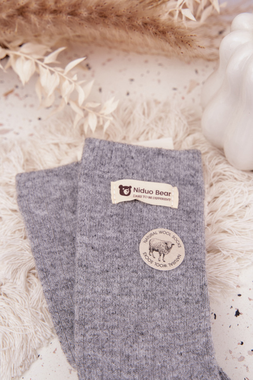 Damskie Skarpetki Wełniane Ciepłe Z Naszywką Szare